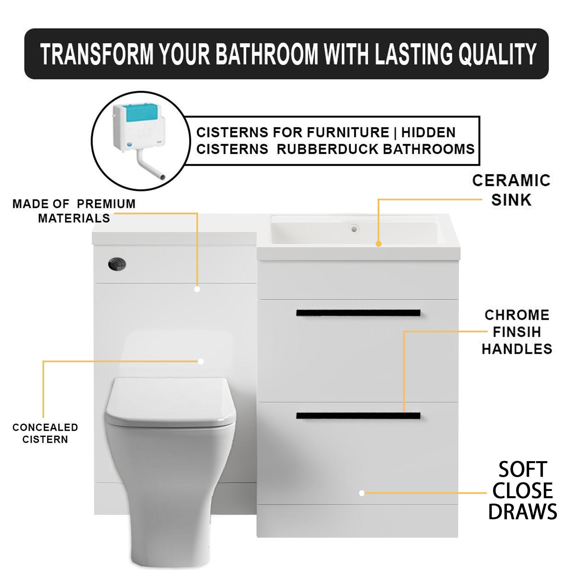 Arko 600mm Vanity Unit Bathroom Furniture Set with Basin, Concealed Toilet Pan & Soft-Close Seat – White