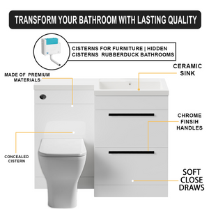 Arko 600mm Vanity Unit Bathroom Furniture Set with Basin, Concealed Toilet Pan & Soft-Close Seat – White