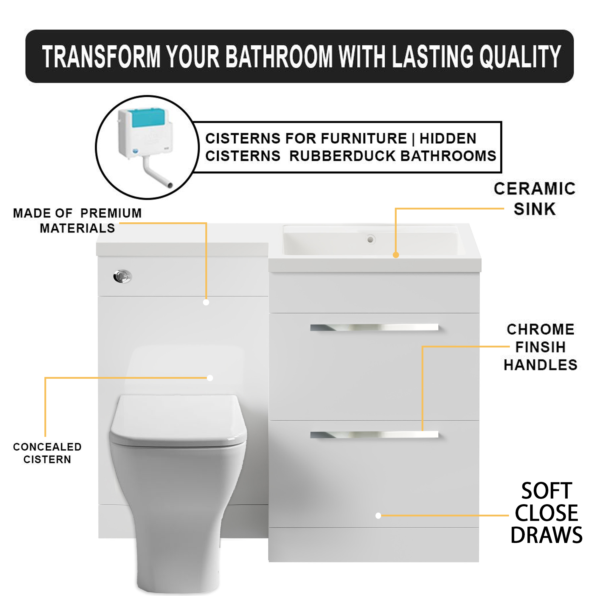 Arko 600mm Vanity Unit Bathroom Furniture Set with Basin, Concealed Toilet Pan & Soft-Close Seat – White