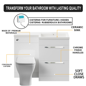 Arko 600mm Vanity Unit Bathroom Furniture Set with Basin, Concealed Toilet Pan & Soft-Close Seat – White
