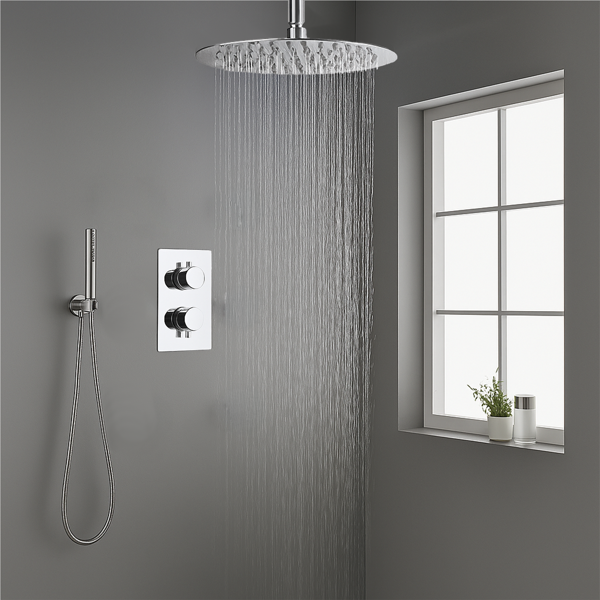 Chrome Round Concealed Thermostatic Shower Pack with Head + Handset