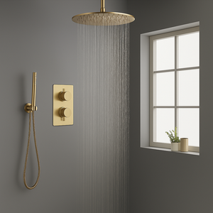 Brass Round Concealed Thermostatic Shower Pack with Head + Handset
