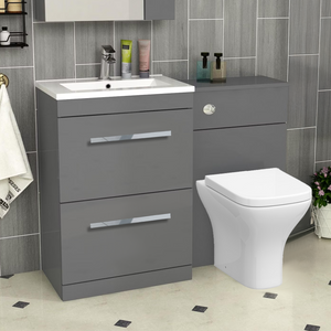 Arko 600mm Vanity Unit Bathroom Furniture Set with Basin, Concealed Toilet Pan & Soft-Close Seat – Grey
