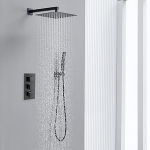 Square Concealed Thermostatic Shower System with Overhead & Handheld Options - Matt Black