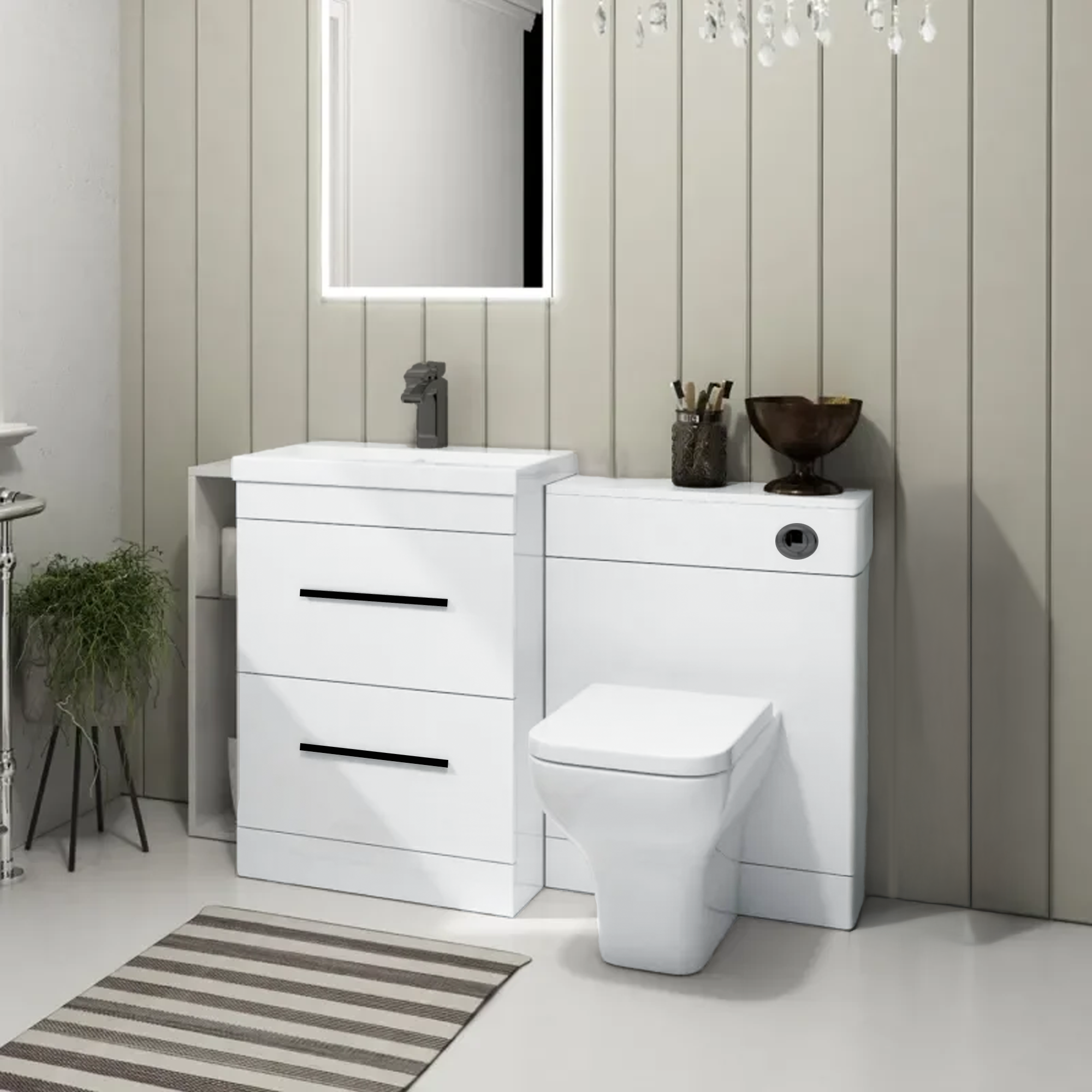 Arko 600mm Vanity Unit Bathroom Furniture Set with Basin, Concealed Toilet Pan & Soft-Close Seat – White