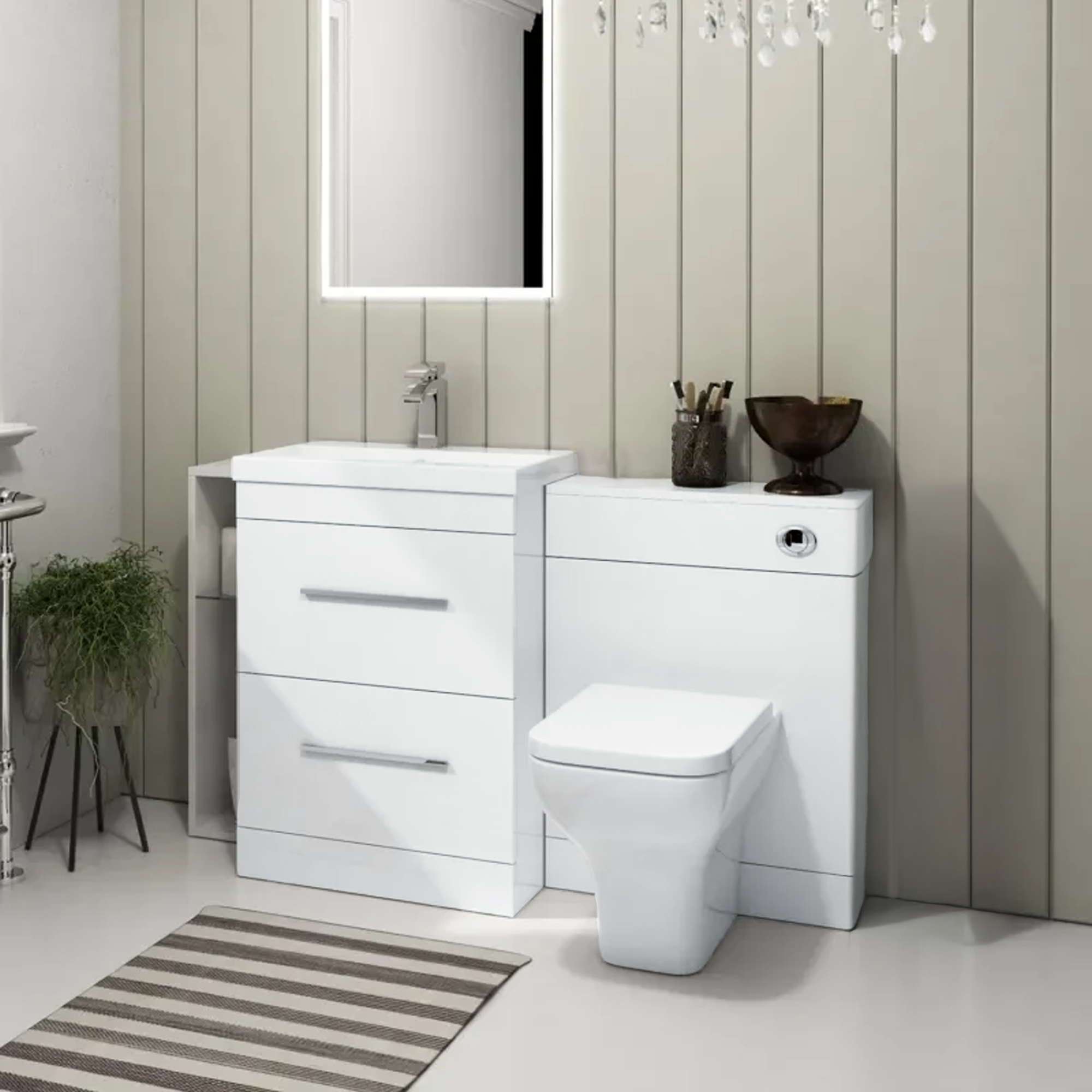 Arko 600mm Vanity Unit Bathroom Furniture Set with Basin, Concealed Toilet Pan & Soft-Close Seat – White