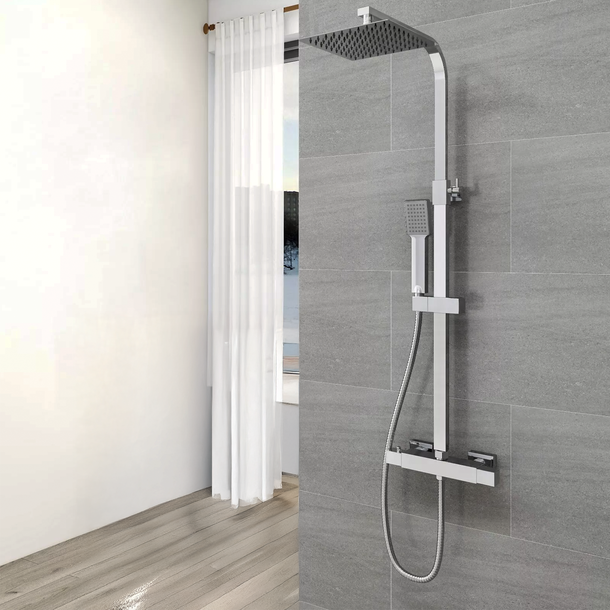 Modern Square Thermostatic Shower – Chrome