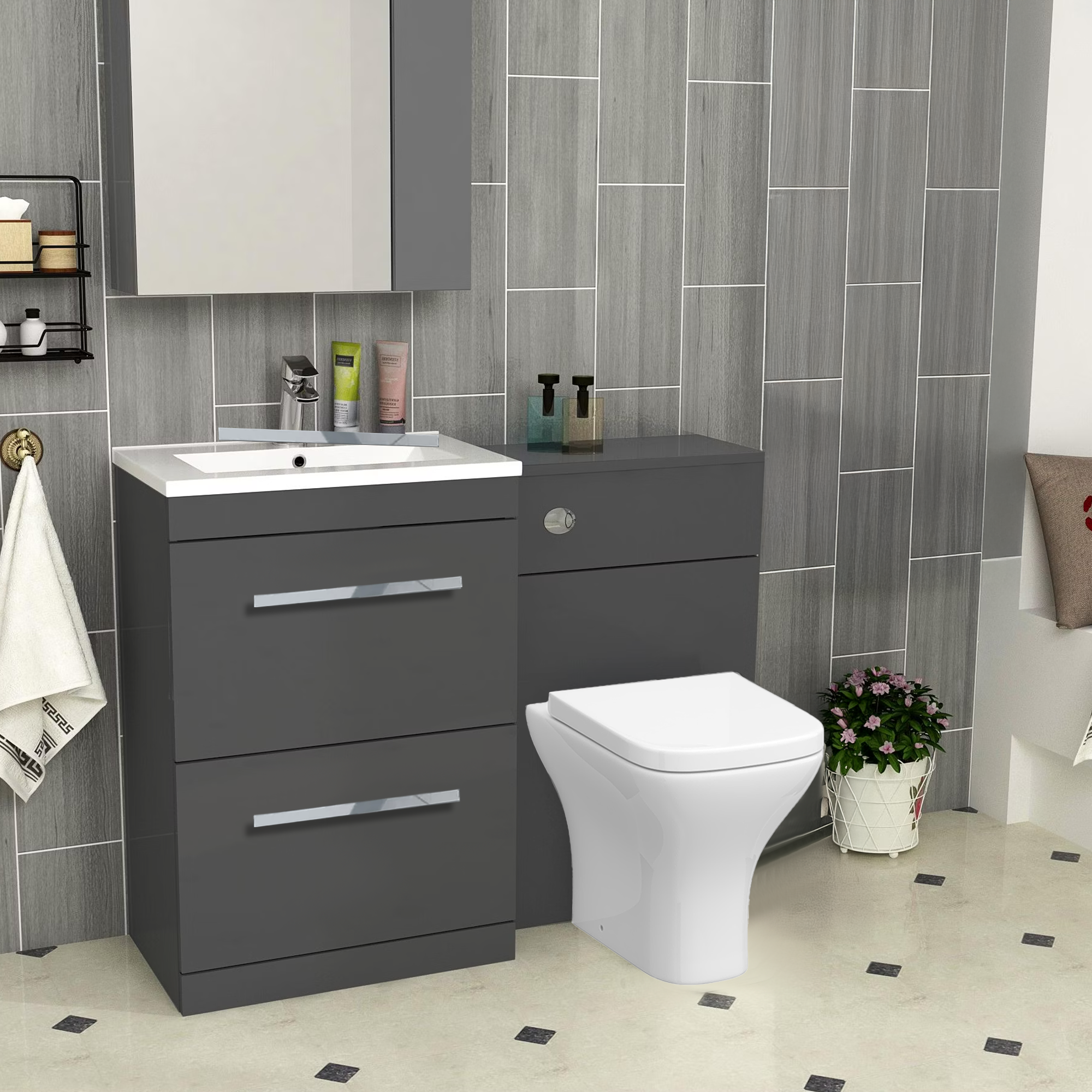 Arko 600mm Vanity Unit Bathroom Furniture Set with Basin, Concealed Toilet Pan & Soft-Close Seat – Anthracite