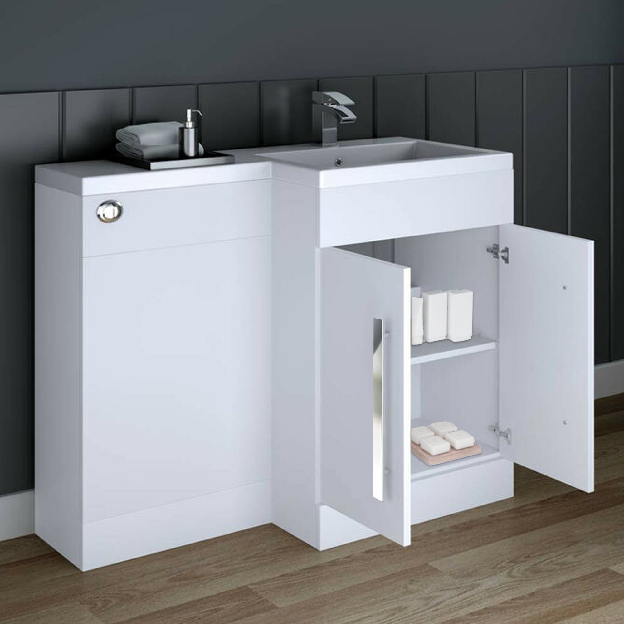 Arko Tana 1100mm Bathroom Vanity Unit Set Basin Sink Toilet WC Right Hand Furniture Storage - White