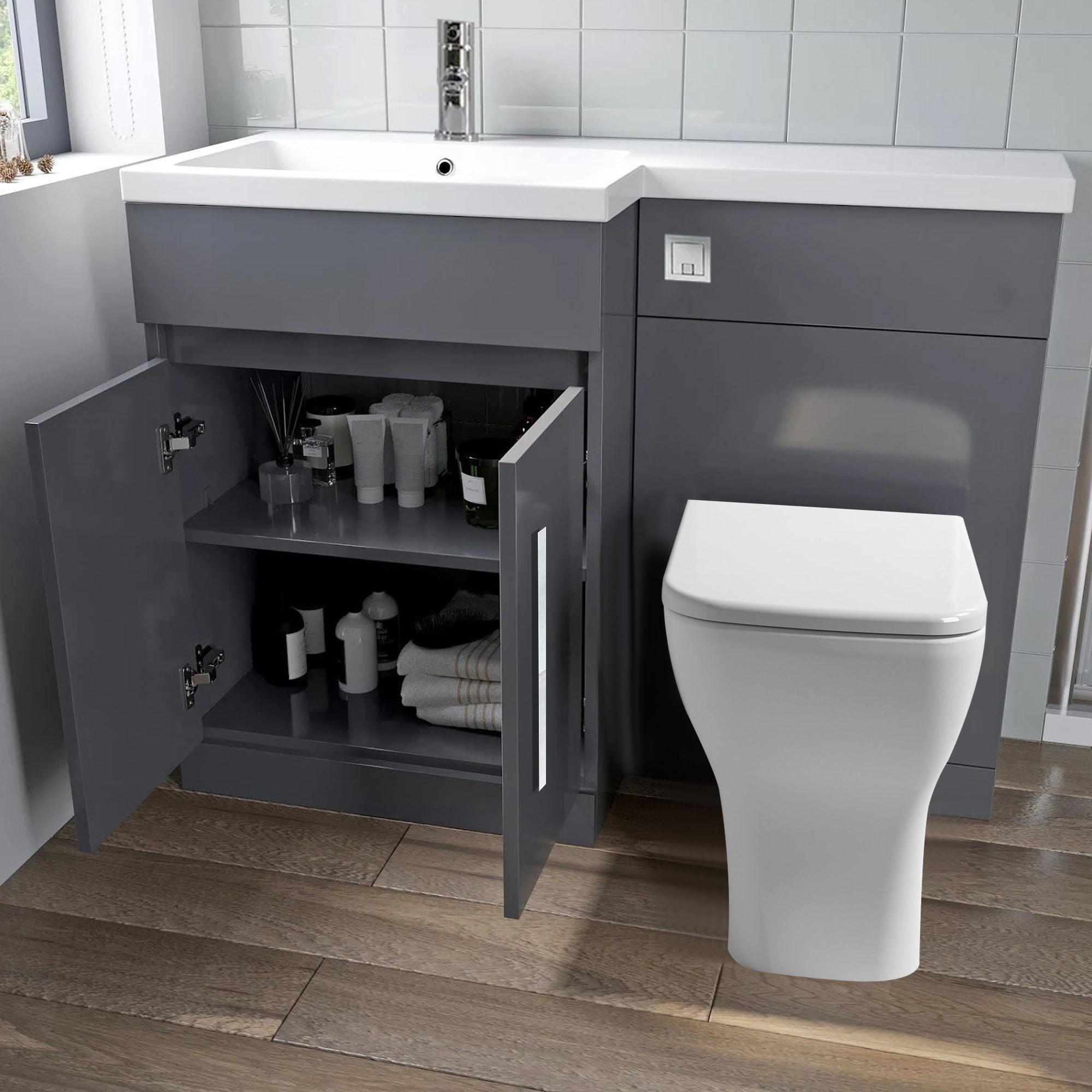 Arko Tana 1100mm Bathroom Vanity Unit Set Basin Sink Toilet WC Right Hand Furniture Storage - Grey