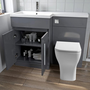 Arko Tana 1100mm Bathroom Vanity Unit Set Basin Sink Toilet WC Right Hand Furniture Storage - Grey