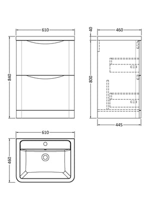 Luna 600mm Floor Standing 2-Drawer Vanity