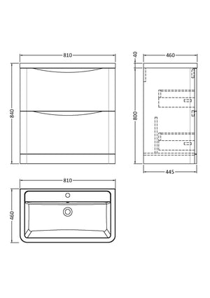 Luna 800mm Floor Standing 2-Drawer Vanity
