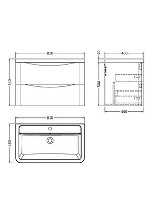 Luna 800mm Wall Hung 2-Drawer Vanity