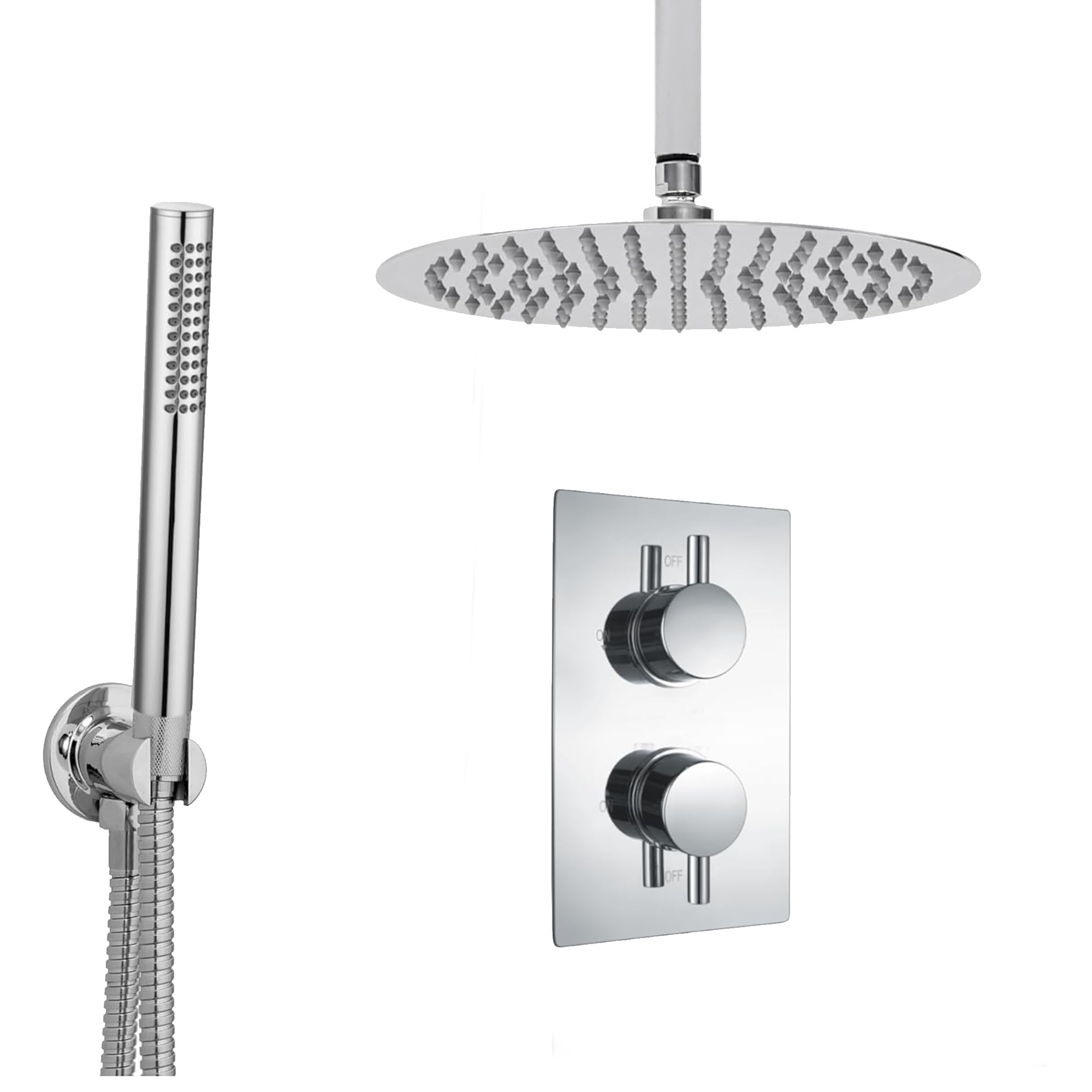 Chrome Round Concealed Thermostatic Shower Pack with Head + Handset