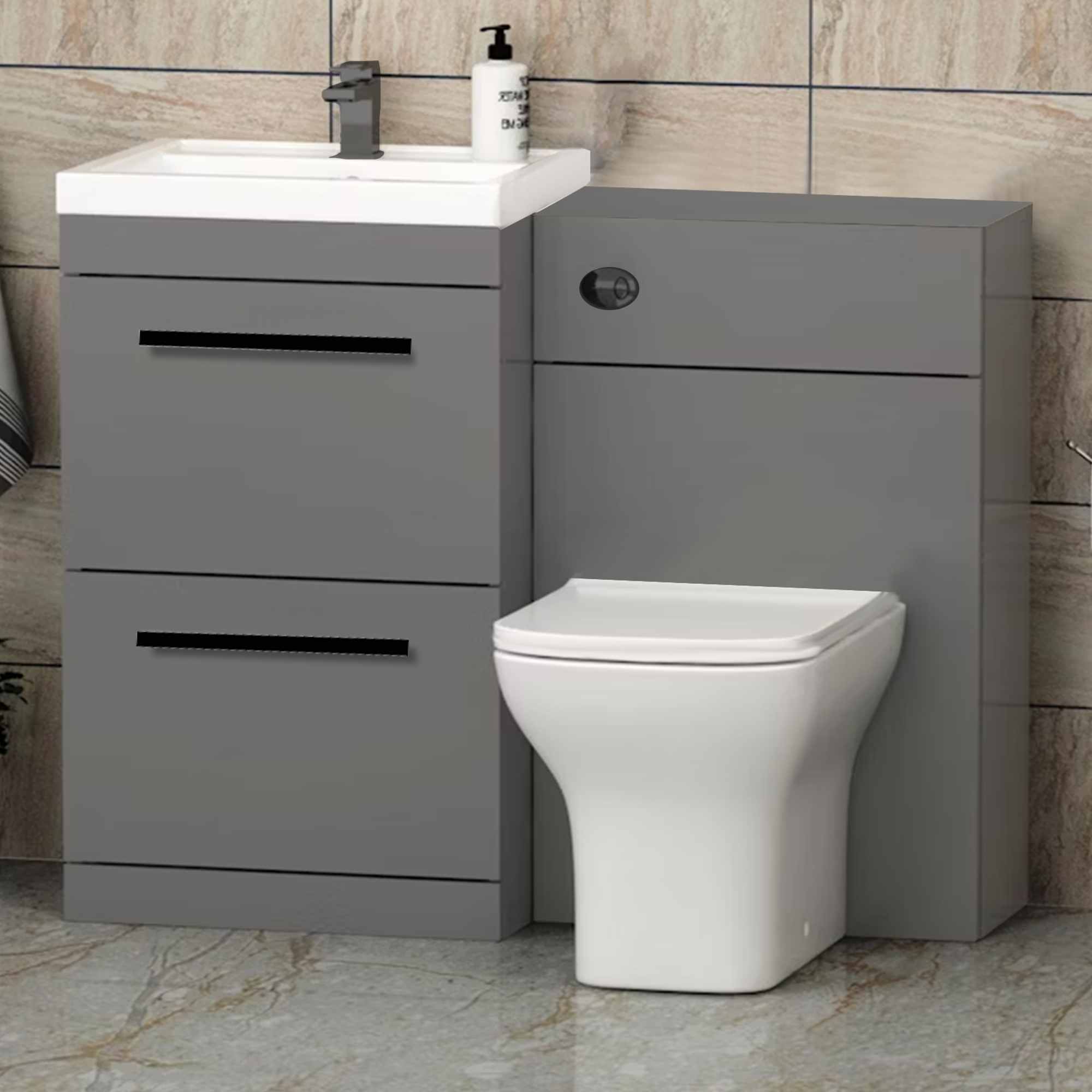 Arko 600mm Vanity Unit Bathroom Furniture Set with Basin, Concealed Toilet Pan & Soft-Close Seat – Grey