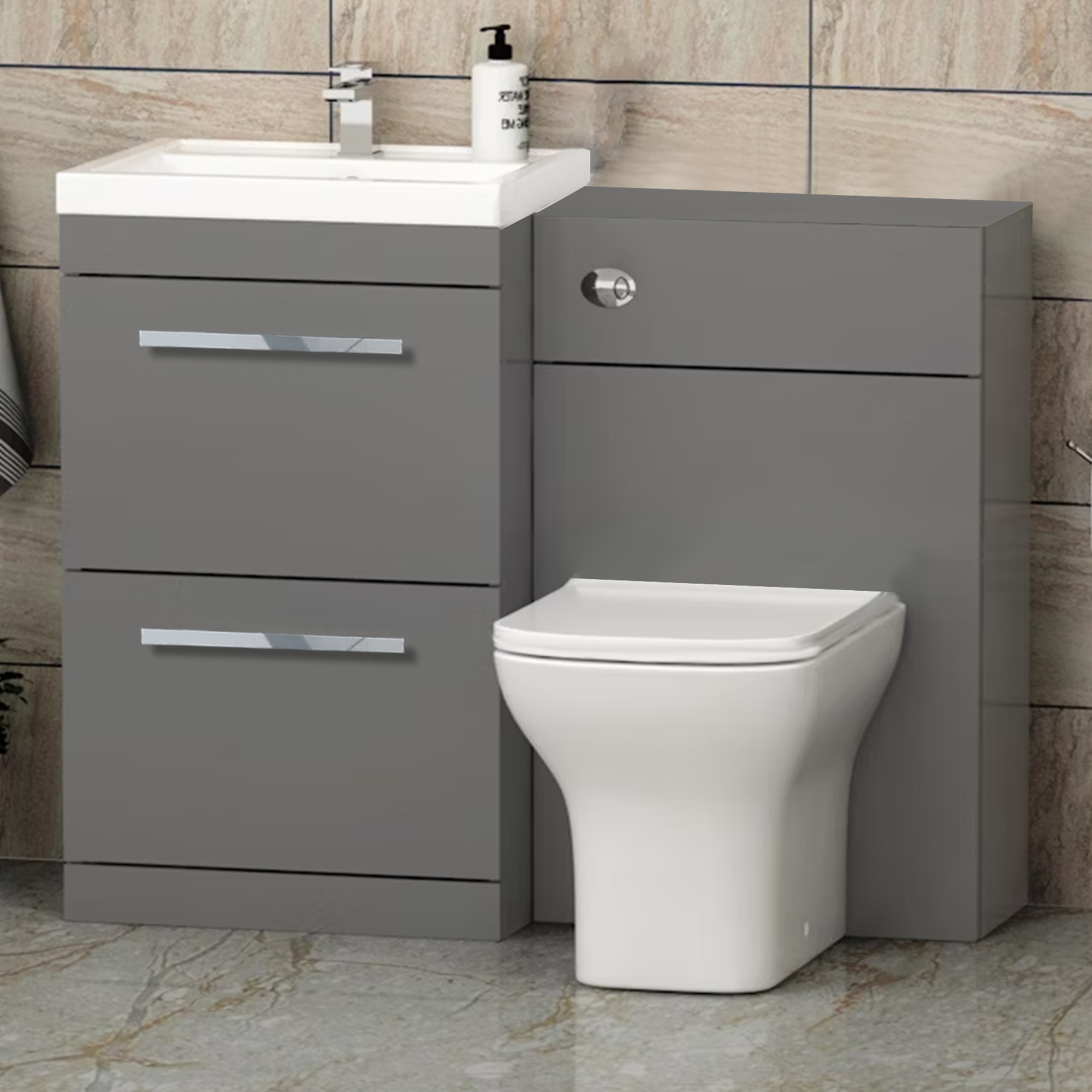 Arko 600mm Vanity Unit Bathroom Furniture Set with Basin, Concealed Toilet Pan & Soft-Close Seat – Grey