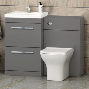 Arko 600mm Vanity Unit Bathroom Furniture Set with Basin, Concealed Toilet Pan & Soft-Close Seat – Grey