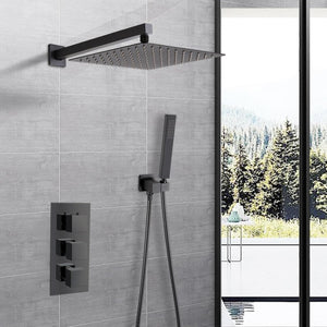 Square Concealed Thermostatic Shower System with Overhead & Handheld Options - Matt Black