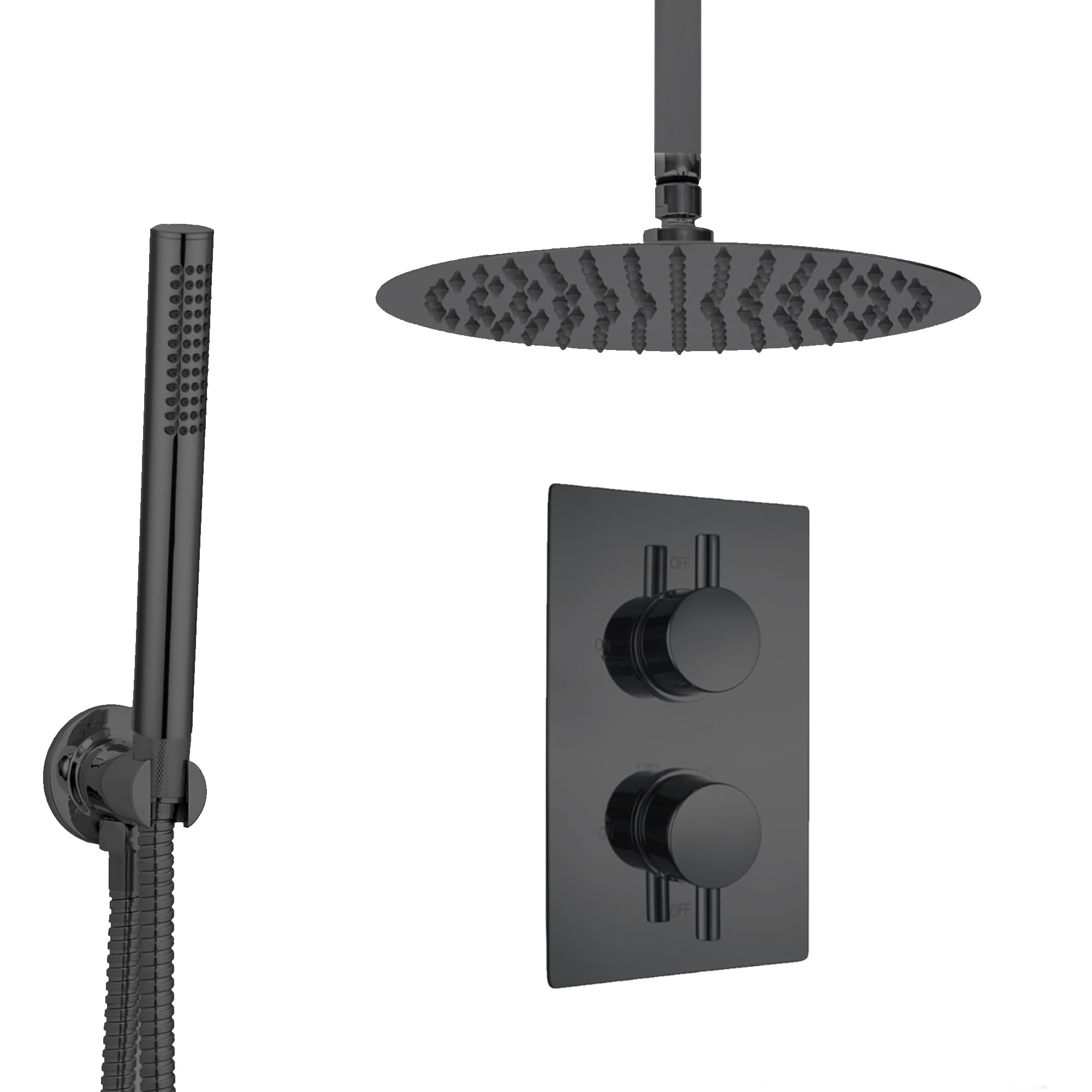 Black Round Concealed Thermostatic Shower Pack with Head + Handset