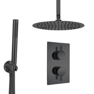 Black Round Concealed Thermostatic Shower Pack with Head + Handset