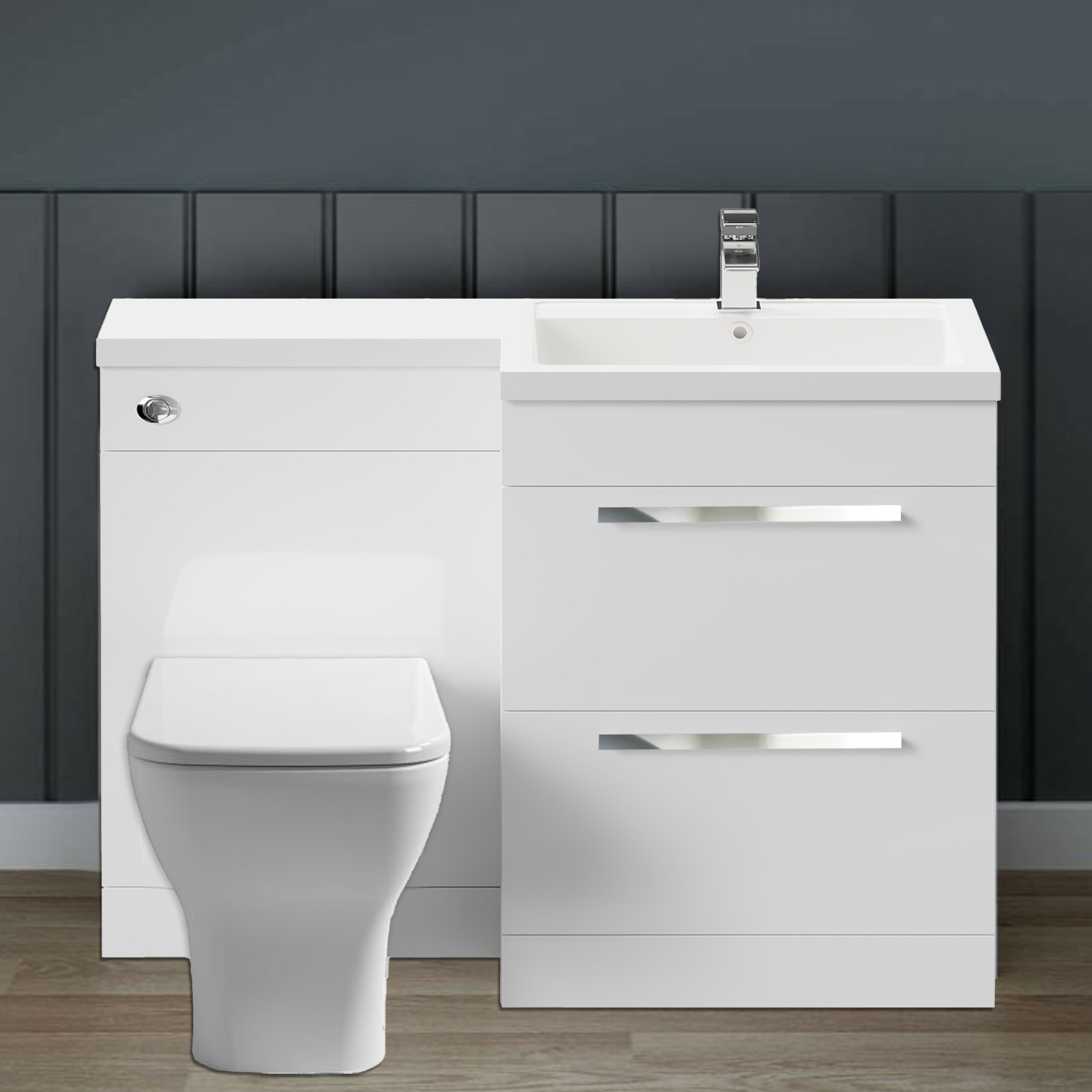 Arko 600mm Vanity Unit Bathroom Furniture Set with Basin, Concealed Toilet Pan & Soft-Close Seat – White