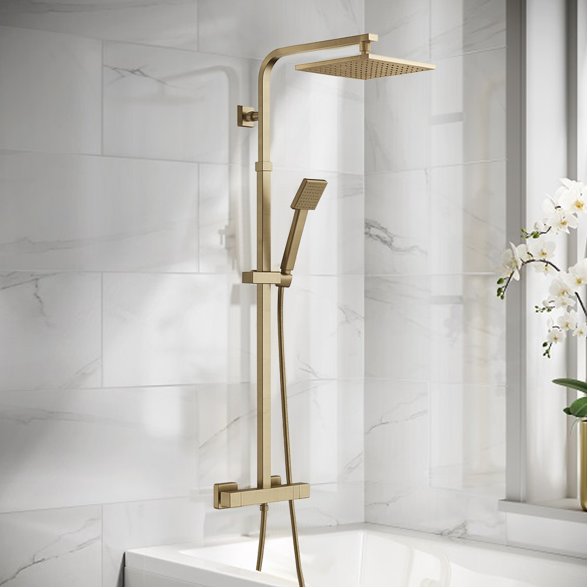 Modern Square Thermostatic Shower – Brass