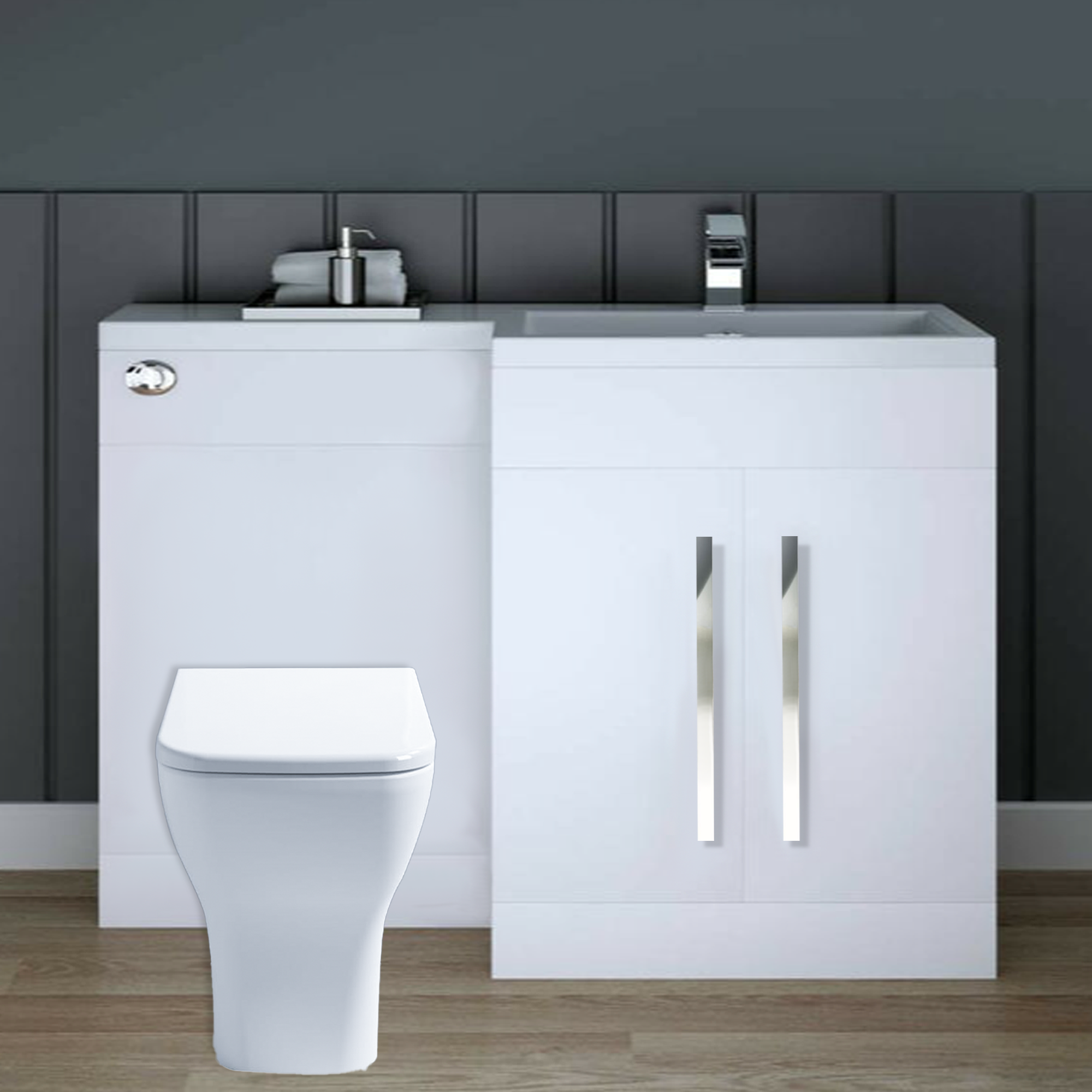 Arko Tana 1100mm Bathroom Vanity Unit Set Basin Sink Toilet WC Right Hand Furniture Storage - White