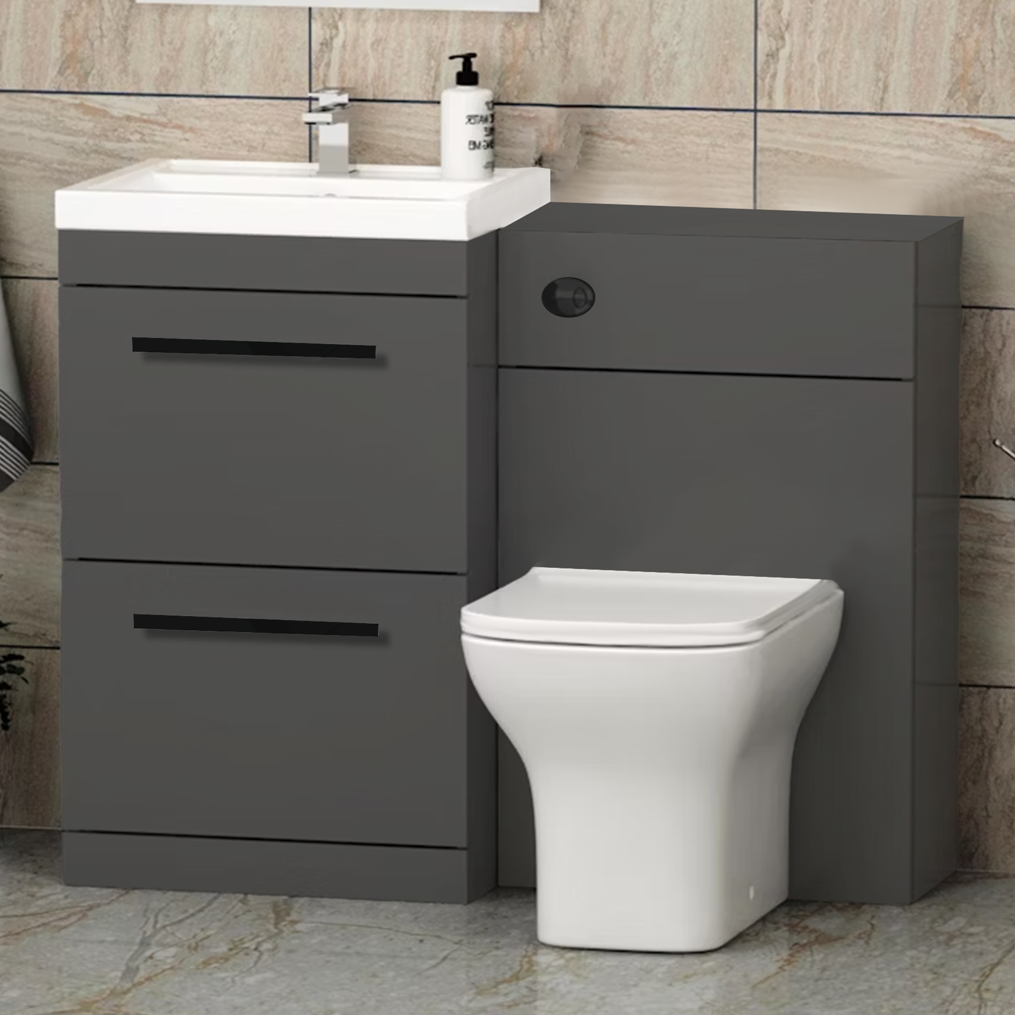 Arko 600mm Vanity Unit Bathroom Furniture Set with Basin, Concealed Toilet Pan & Soft-Close Seat – Anthracite