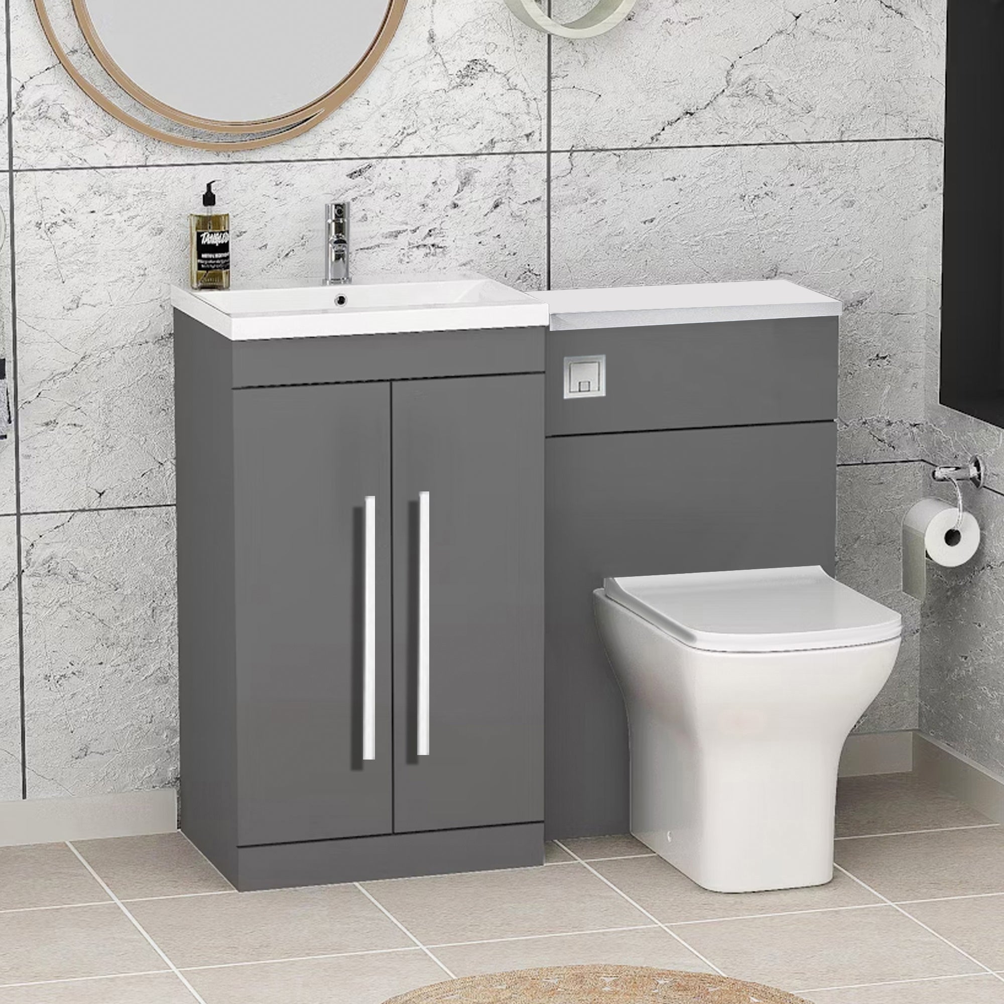 Arko Tana 1100mm Bathroom Vanity Unit Set Basin Sink Toilet WC Right Hand Furniture Storage - Grey