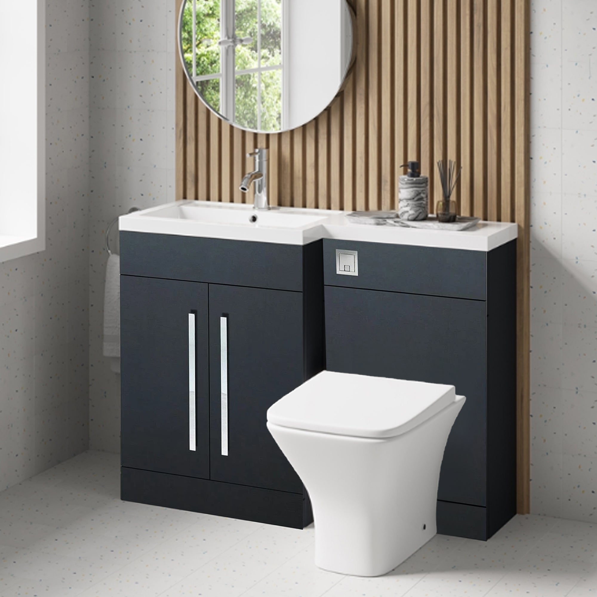 Arko Tana 1100mm Bathroom Vanity Unit Set Basin Sink Toilet WC Right Hand Furniture Storage - Anthracite