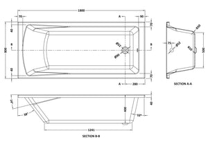 Square 1800mmx800mm Single Ended Bath