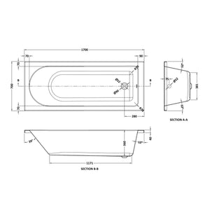 Round 1700mmx700mm Standard Single Ended Bath