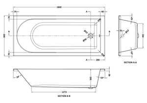 Round 1800mmx800mm Standard Single Ended Bath