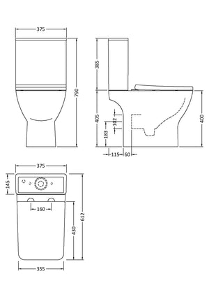 Square Rimless Close Coupled  Pan