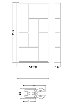 L-Shaped Black Abstract Bath Screen with Fixed Return