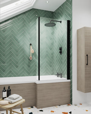 Black Square Bath Screen With Fixed Return