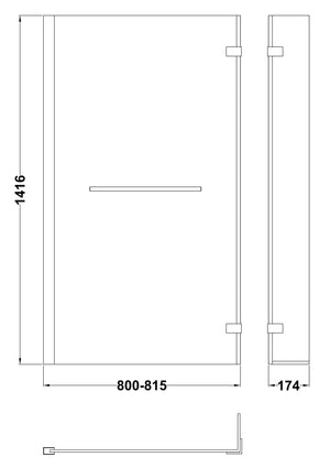 L-Shaped Bath Screen Hinged With Rail