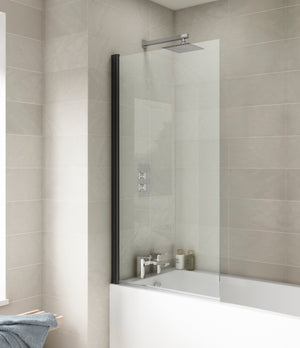 Square Hinged Bath Screen Black