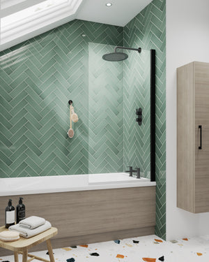 Square Hinged Bath Screen Black