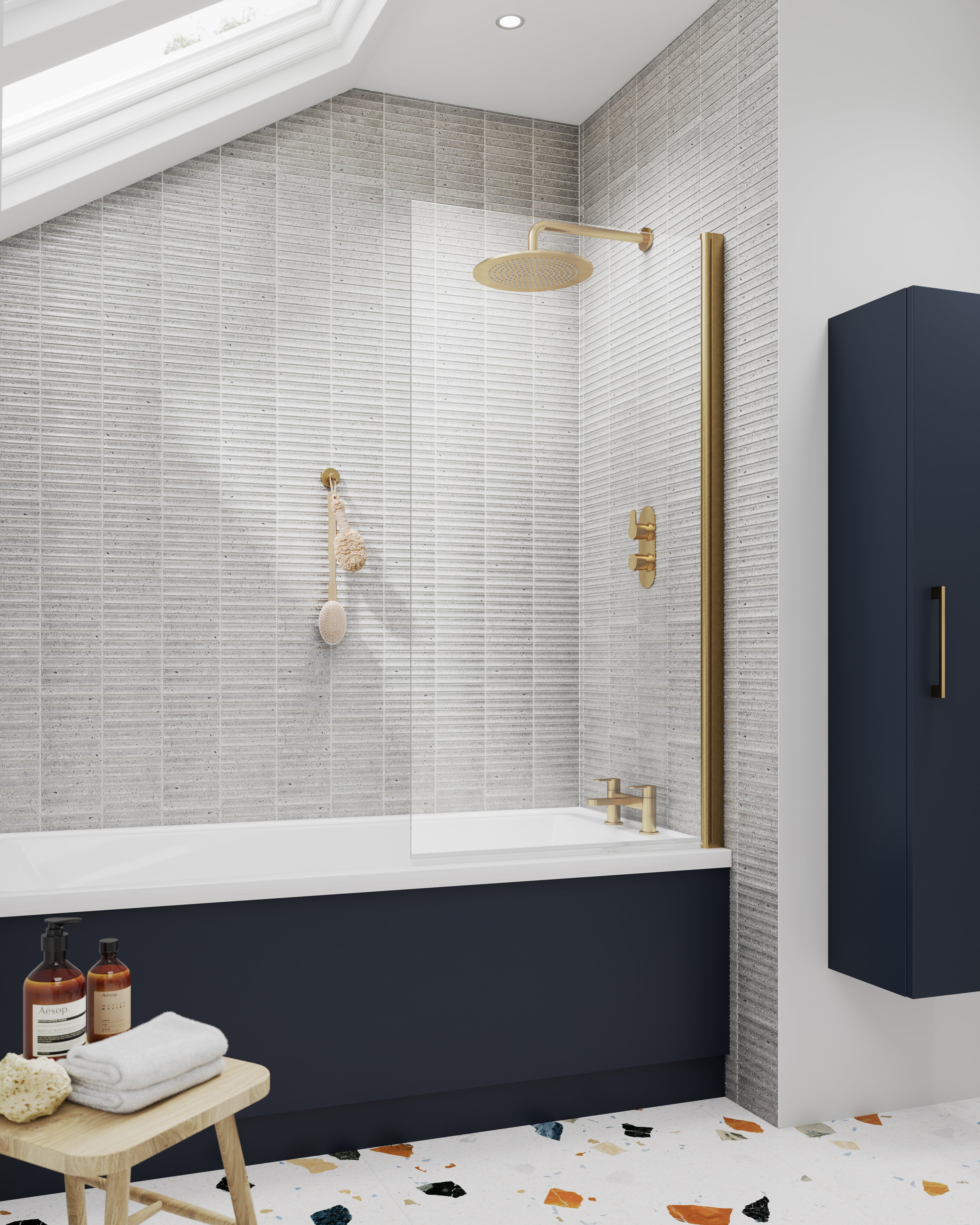 Square Hinged Bath Screen Brass