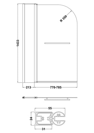 Round Bath Screen Fixed Panel & Rail
