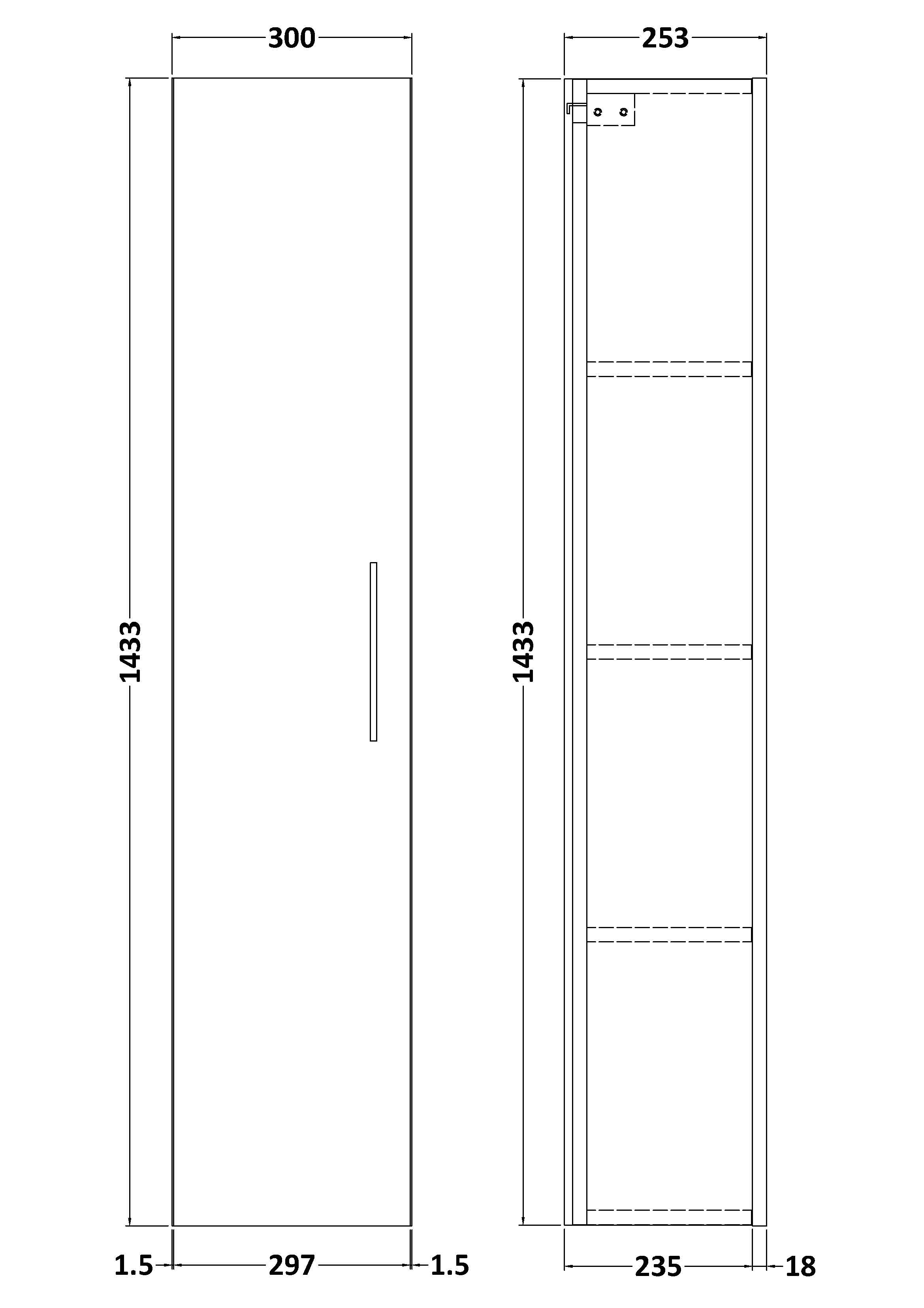 Wall Hung Tall Unit 1 Door 300mm
