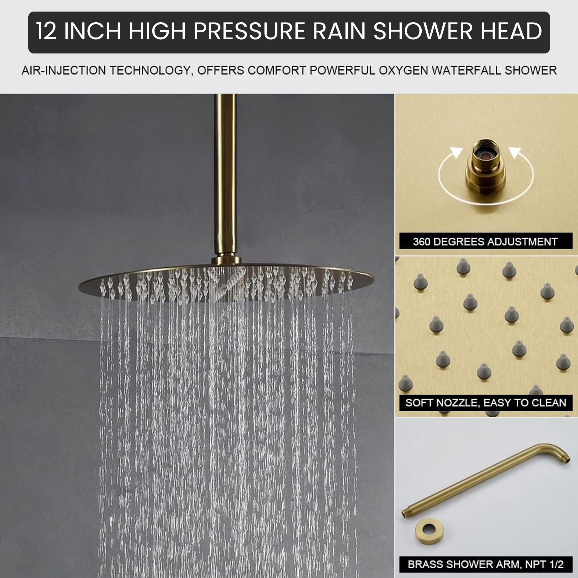 Brass Round Concealed Thermostatic Shower Pack with Head + Handset
