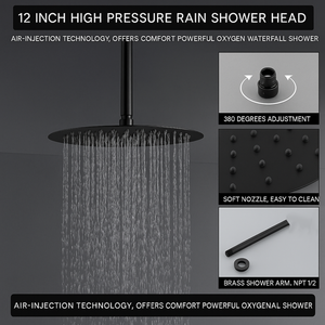 Black Round Concealed Thermostatic Shower Pack with Head + Handset