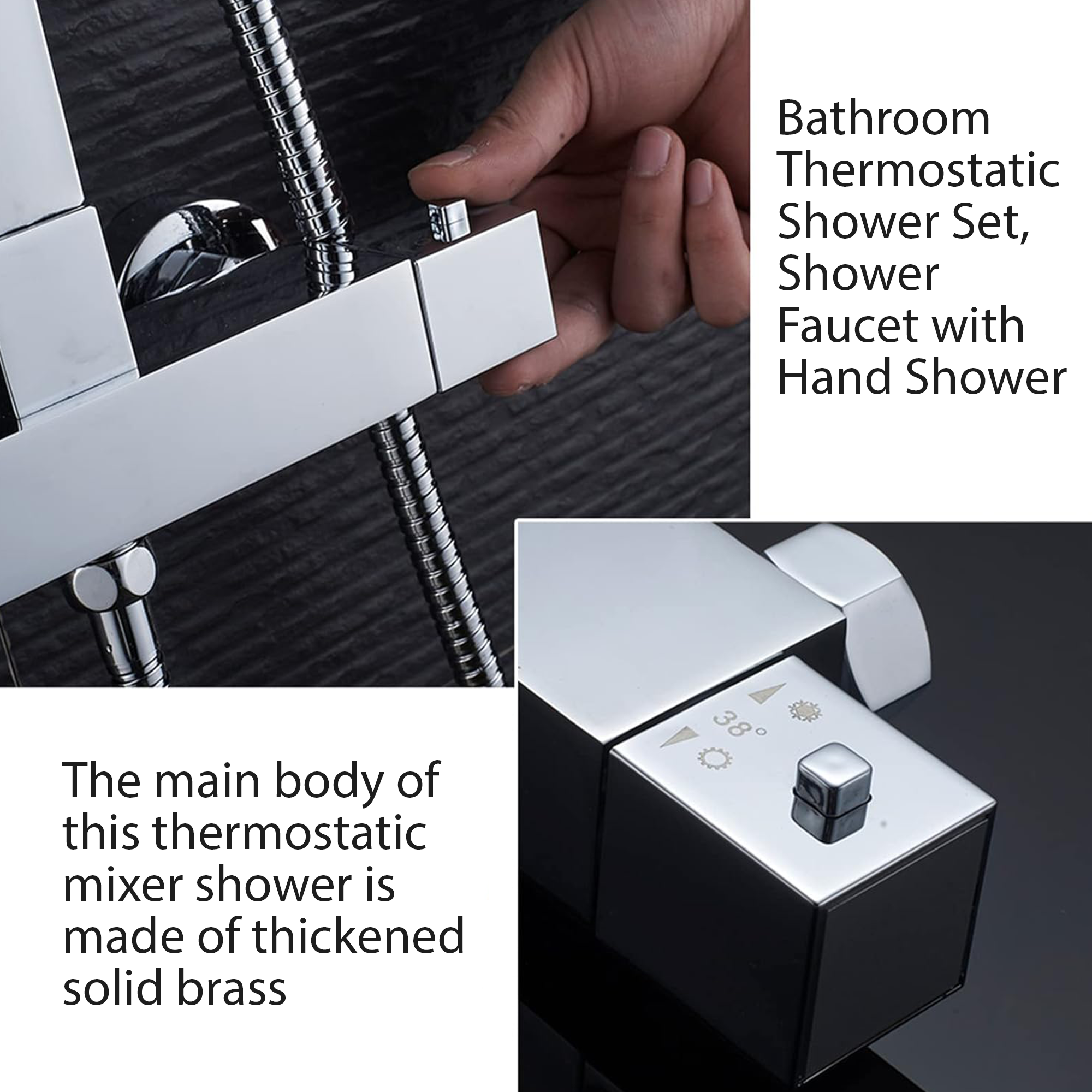 Modern Square Thermostatic Shower – Chrome
