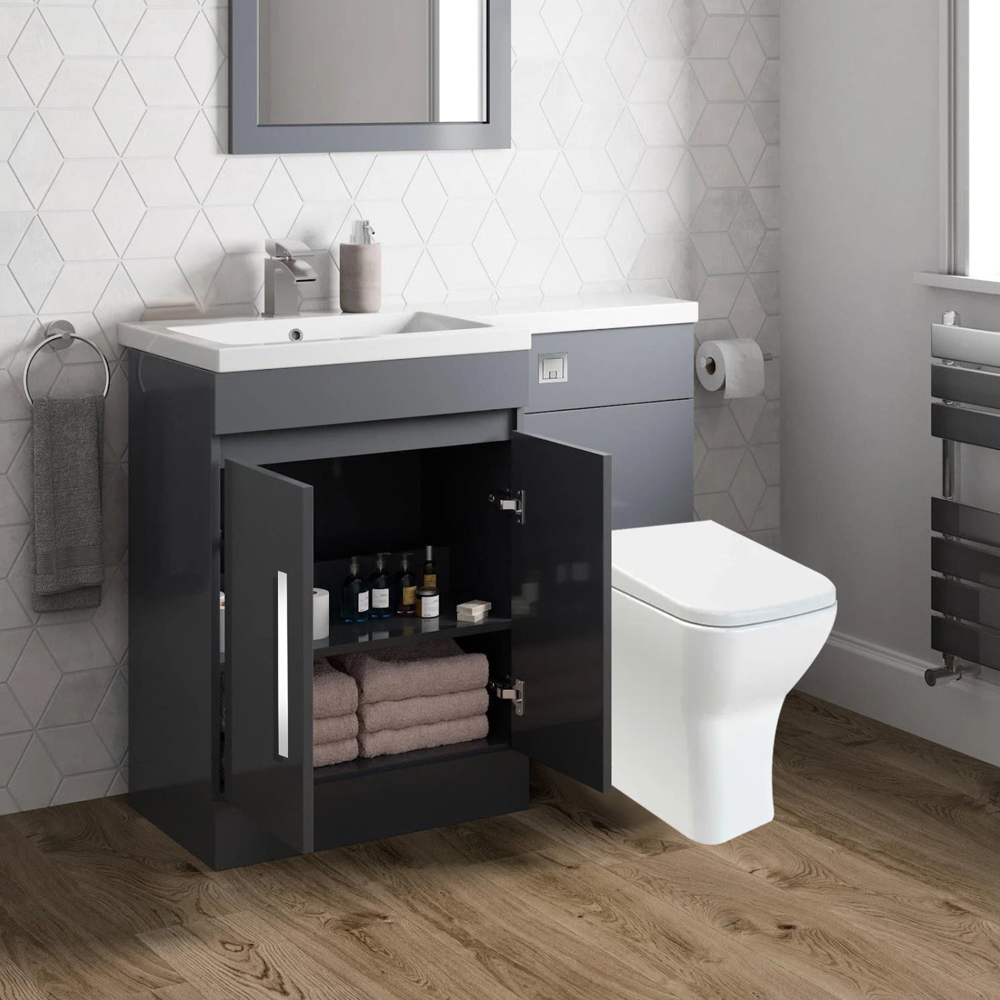 Arko Tana 1100mm Bathroom Vanity Unit Set Basin Sink Toilet WC Right Hand Furniture Storage - Anthracite
