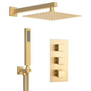 Square Concealed Brass Triple Thermostatic Shower Pack with Head + Handset – ARKO