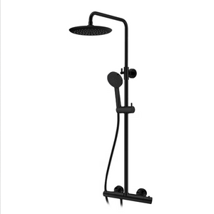 Modern Round Thermostatic Shower - Matt Black