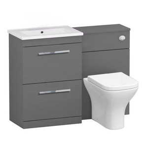 Arko 600mm Vanity Unit Bathroom Furniture Set with Basin, Concealed Toilet Pan & Soft-Close Seat – Grey